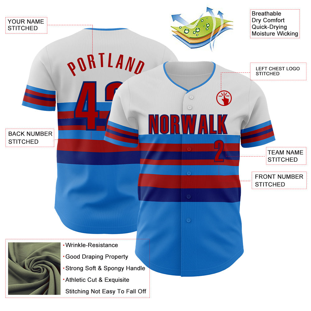 Custom White Red Electric Blue-Royal Block Stripes Lines Atlanta Style Authentic Baseball Jersey