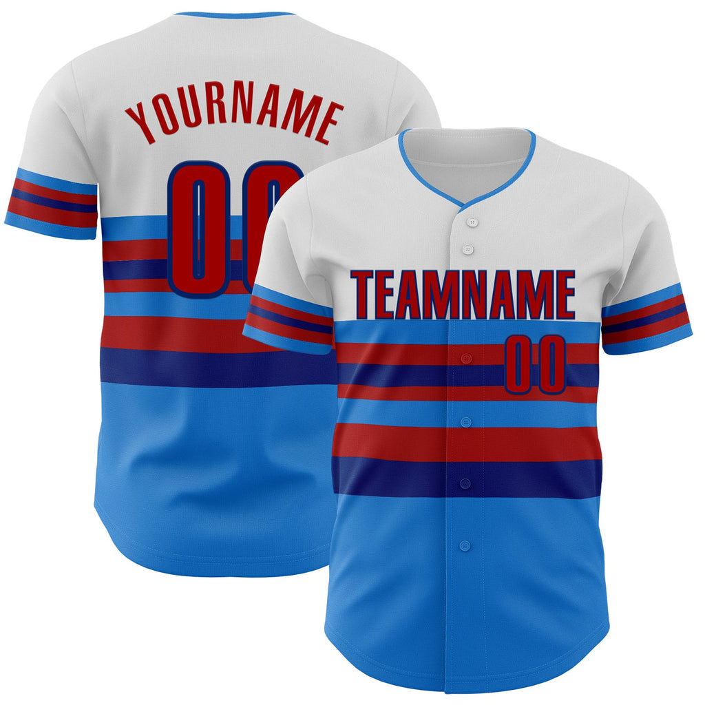 Custom White Red Electric Blue-Royal Block Stripes Lines Atlanta Style Authentic Baseball Jersey