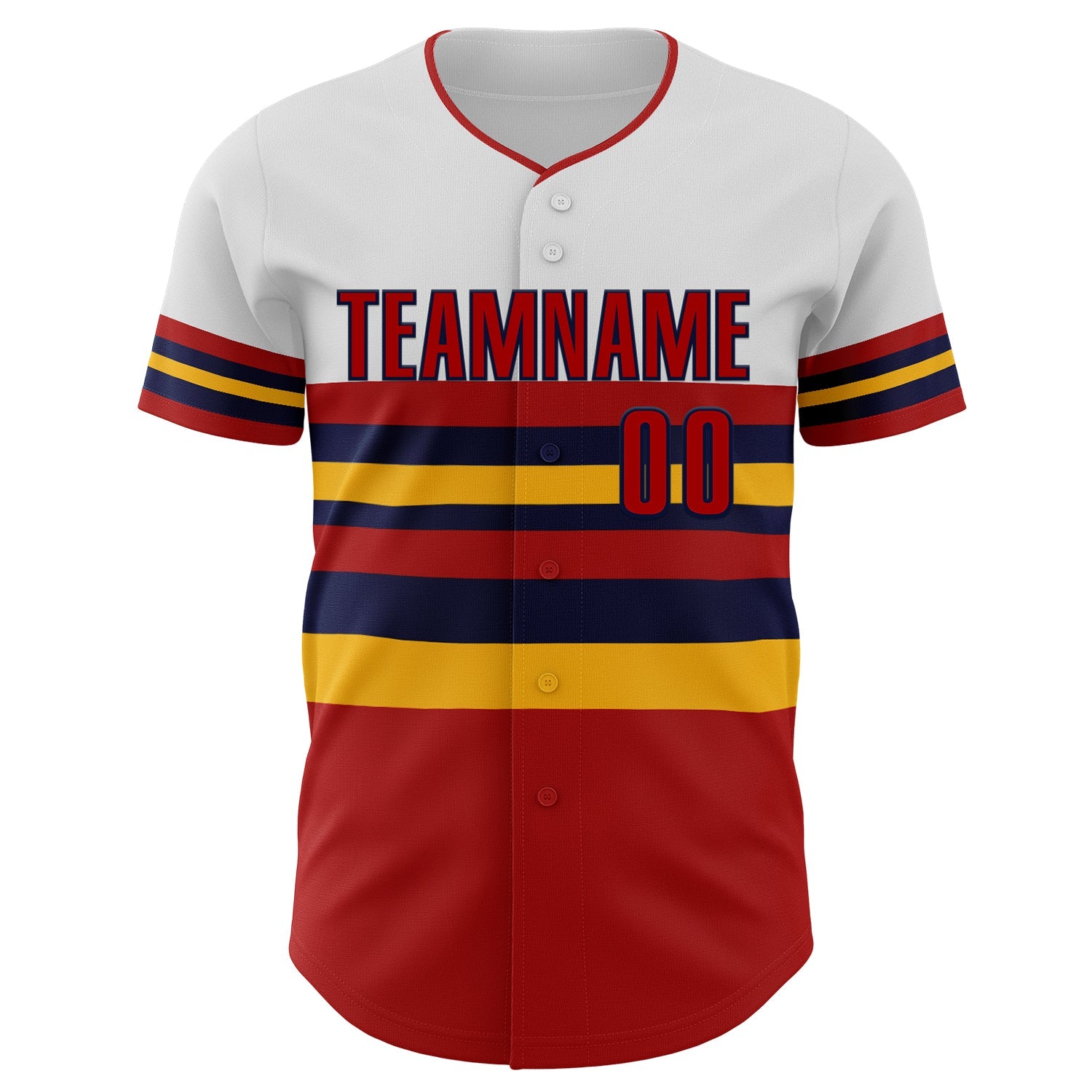 Custom White Red Gold-Navy Block Stripes Lines St.Louis Style Authentic Baseball Jersey