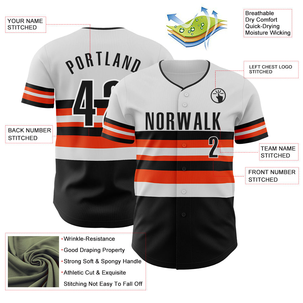 Custom White Black-Orange Block Stripes Lines Baltimore Style Authentic Baseball Jersey