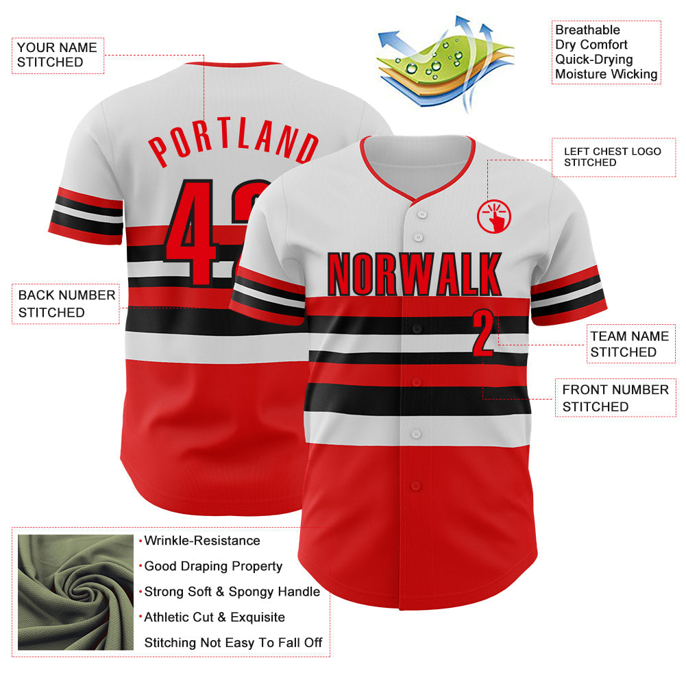 Custom White Fire Red-Black Block Stripes Lines Cincinnati Style Authentic Baseball Jersey