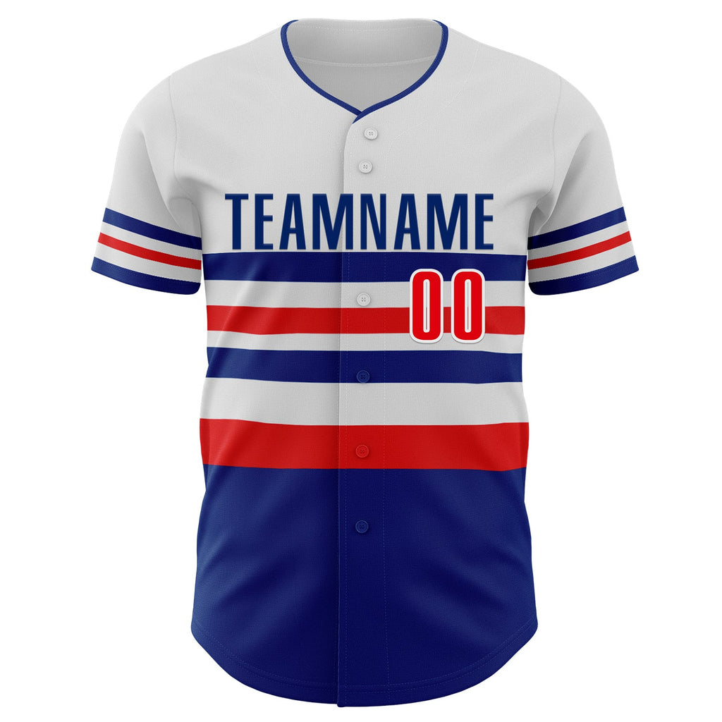 Custom White Fire Red-Royal Block Stripes Lines Los Angeles Style Authentic Baseball Jersey