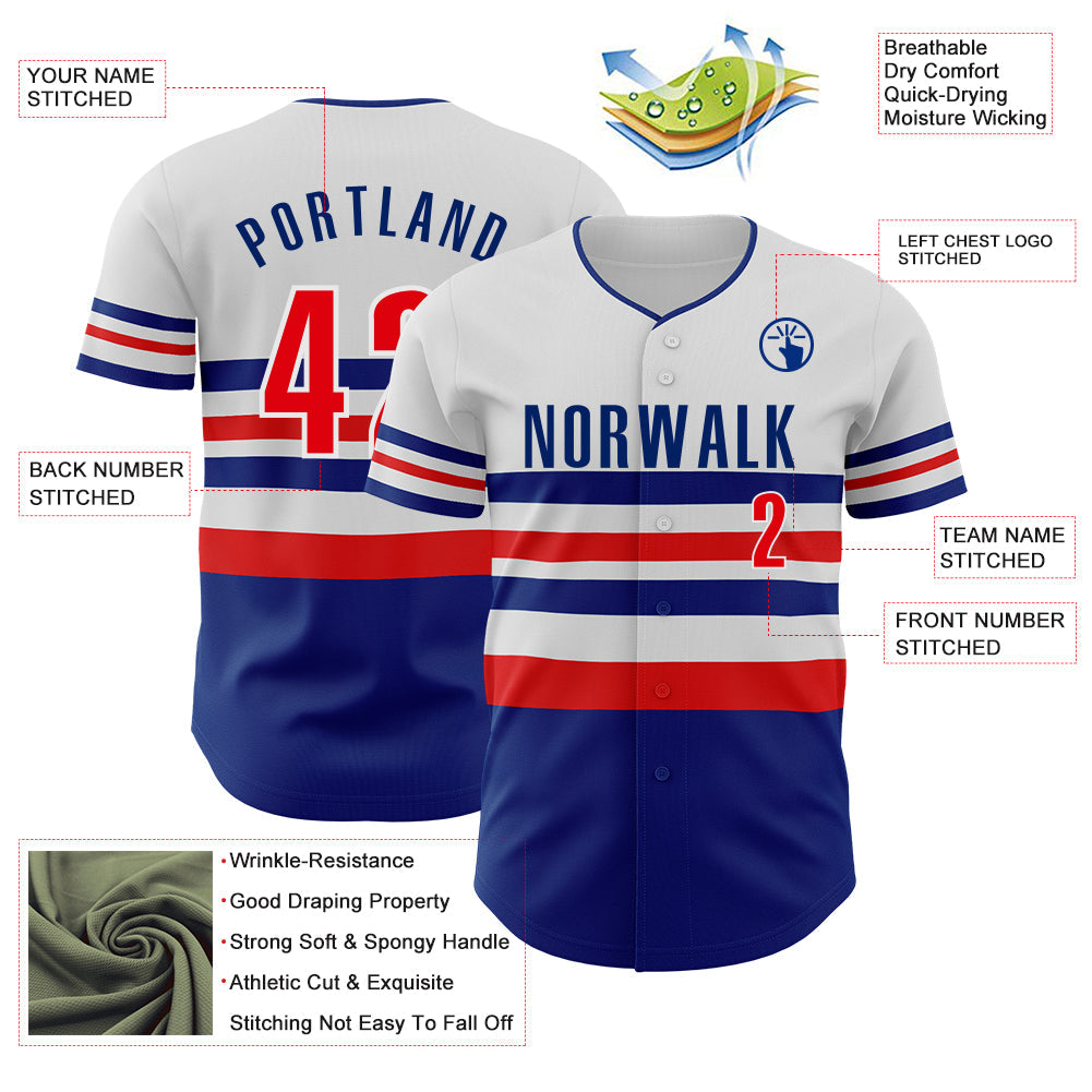 Custom White Fire Red-Royal Block Stripes Lines Los Angeles Style Authentic Baseball Jersey