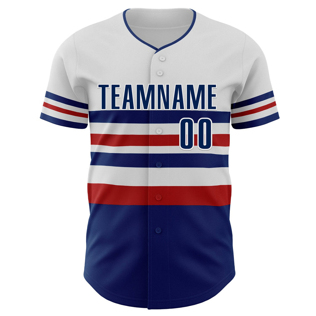 Custom White US Navy Blue-Red Block Stripes Lines Philadelphia Style Authentic Baseball Jersey