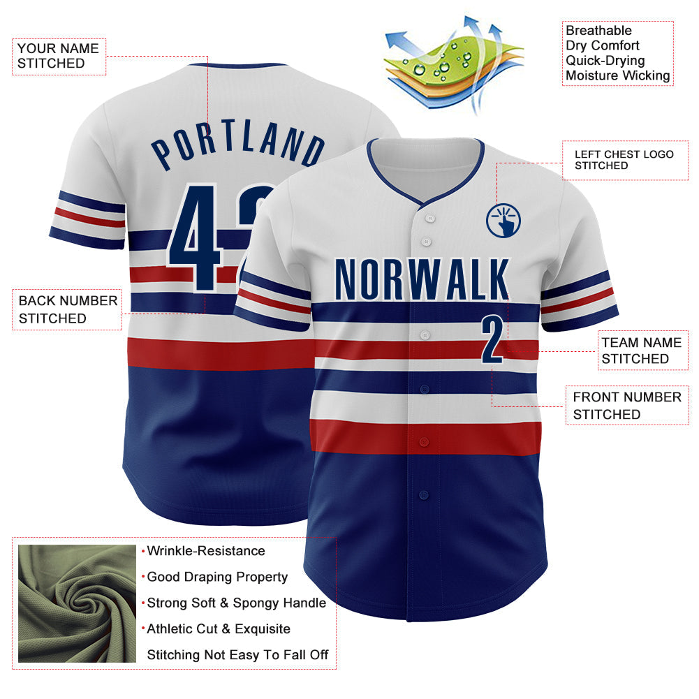 Custom White US Navy Blue-Red Block Stripes Lines Philadelphia Style Authentic Baseball Jersey