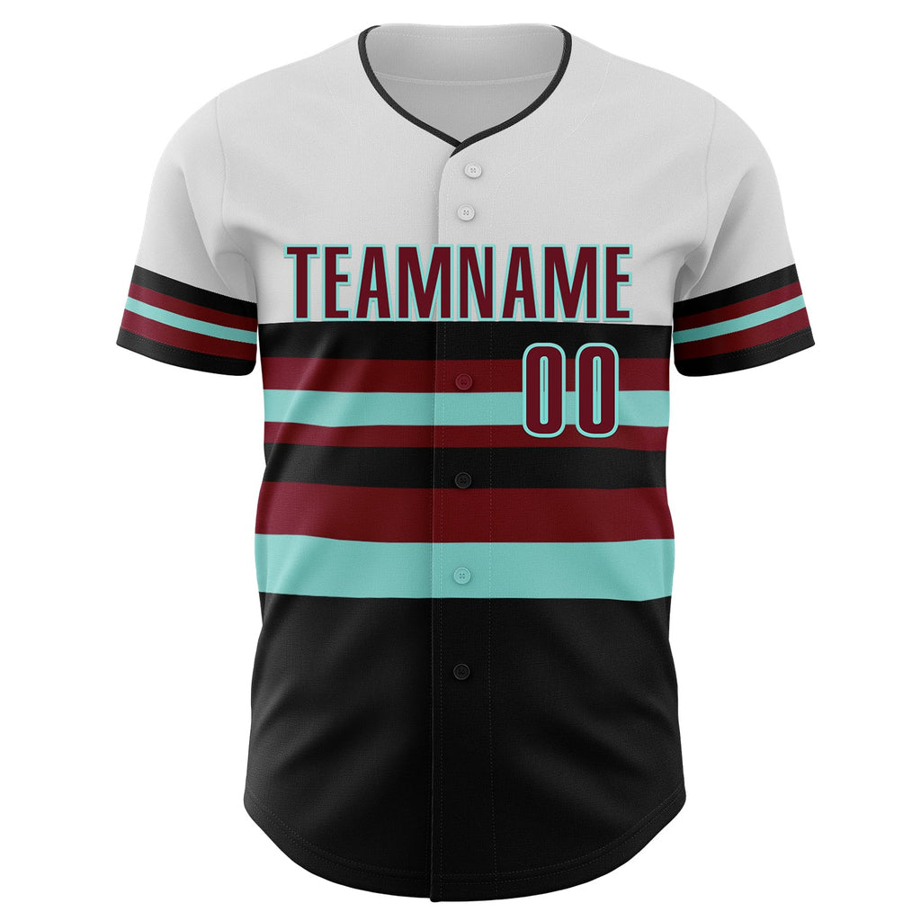 Custom White Crimson Black-Ice Blue Block Stripes Lines Arizona Style Authentic Baseball Jersey