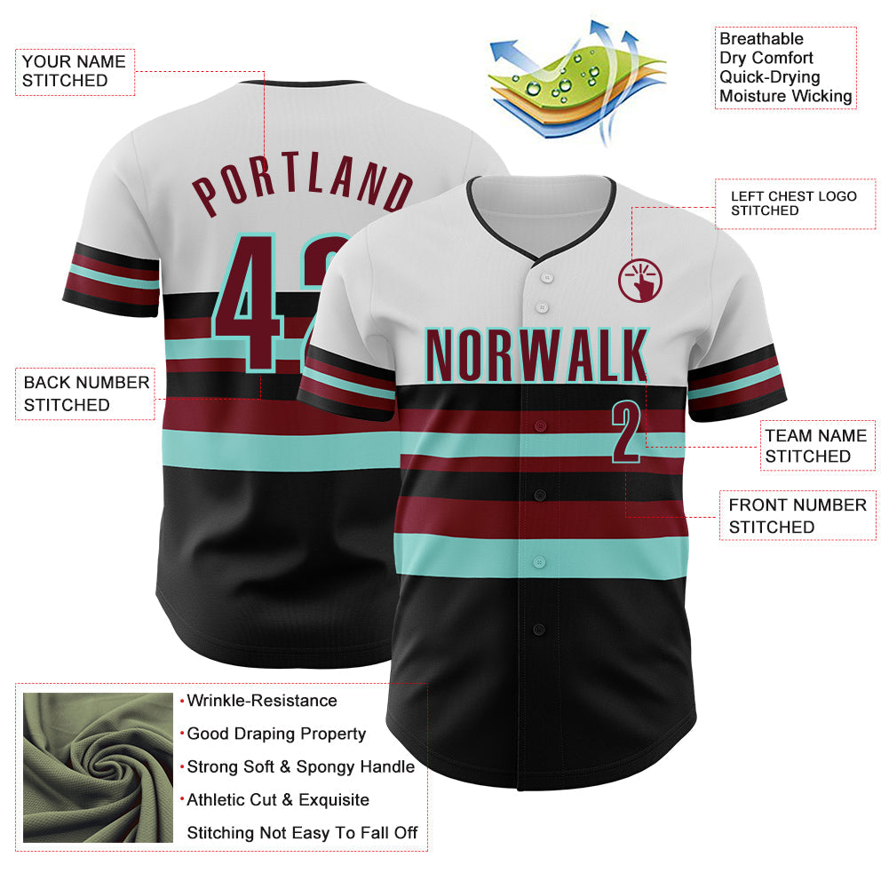 Custom White Crimson Black-Ice Blue Block Stripes Lines Arizona Style Authentic Baseball Jersey