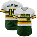 Custom White Green-Gold Block Stripes Lines Oakland Style Authentic Baseball Jersey