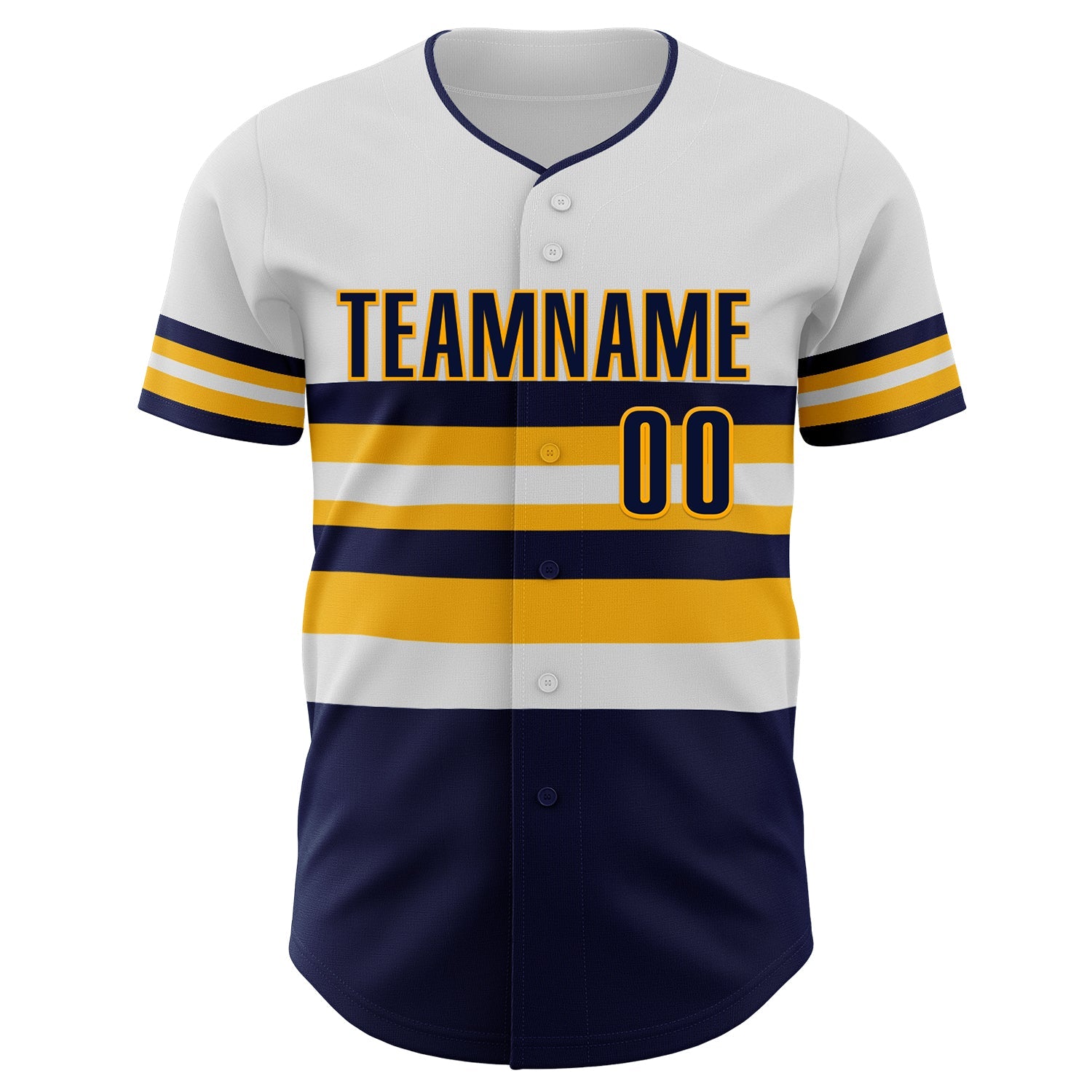 Custom White Navy-Gold Block Stripes Lines Milwaukee Style Authentic Baseball Jersey