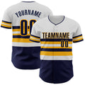 Custom White Navy-Gold Block Stripes Lines Milwaukee Style Authentic Baseball Jersey