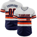Custom White Navy-Orange Block Stripes Lines Houston Style Authentic Baseball Jersey