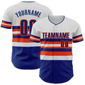 Custom White Royal-Orange Block Stripes Lines New York Style Authentic Baseball Jersey