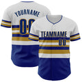 Custom White Royal-Old Gold Block Stripes Lines Kansas City Style Authentic Baseball Jersey