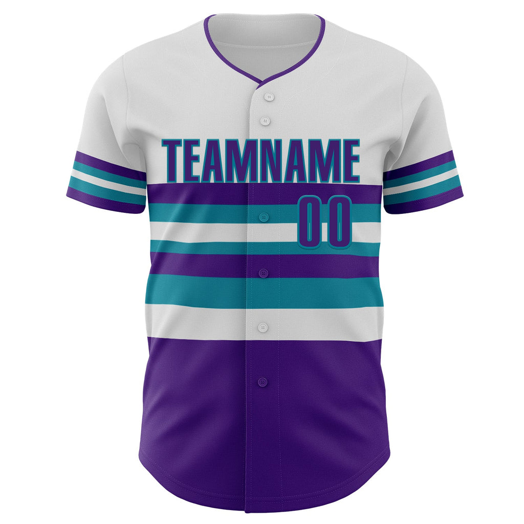 Custom White Purple-Teal Block Stripes Lines Charlotte Style Authentic Baseball Jersey