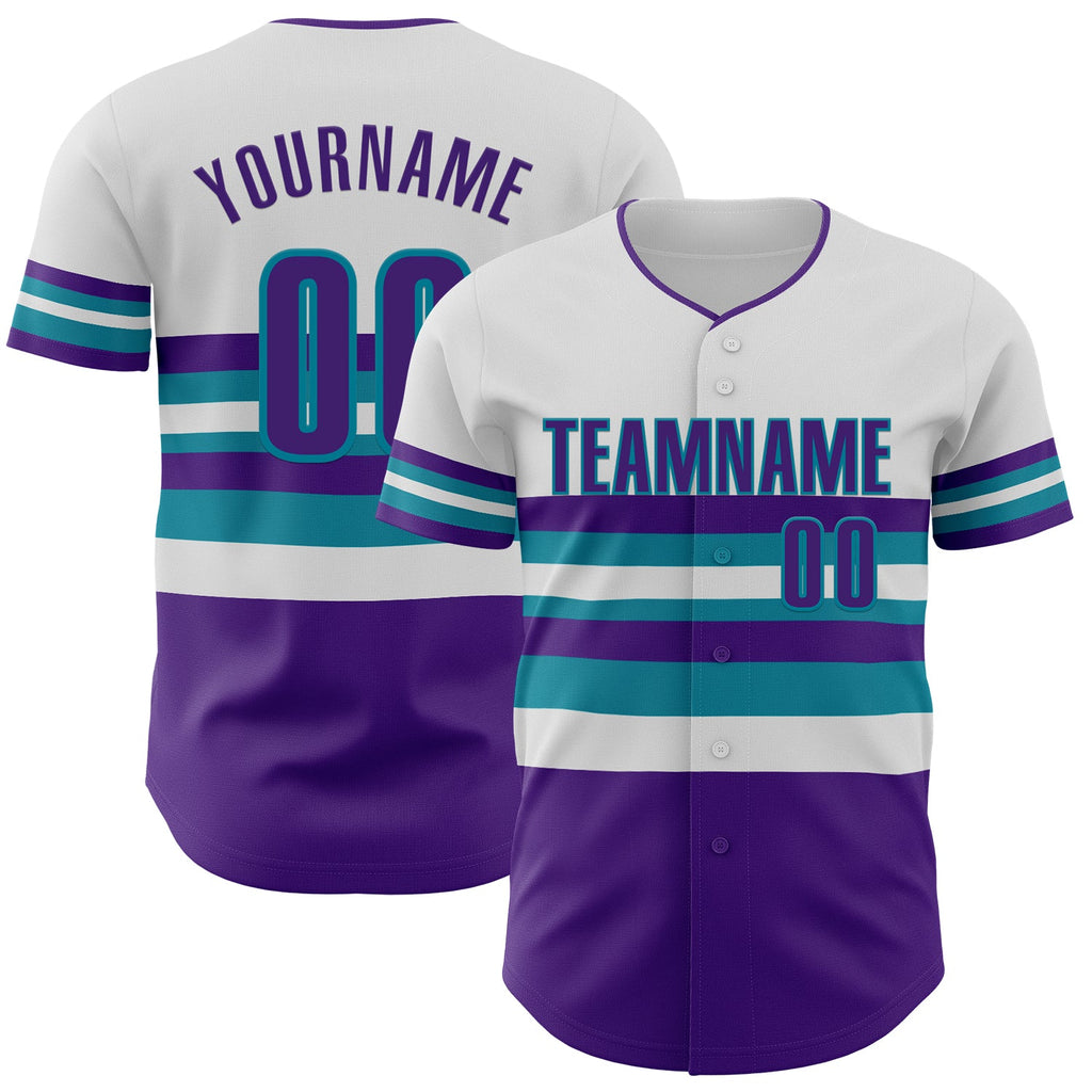 Custom White Purple-Teal Block Stripes Lines Charlotte Style Authentic Baseball Jersey