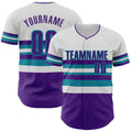 Custom White Purple-Teal Block Stripes Lines Charlotte Style Authentic Baseball Jersey
