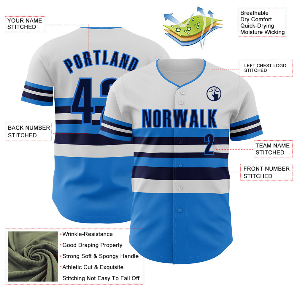 Custom White Navy-Electric Blue Block Stripes Lines Orlando Style Authentic Baseball Jersey