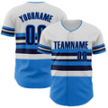 Custom White Navy-Electric Blue Block Stripes Lines Orlando Style Authentic Baseball Jersey
