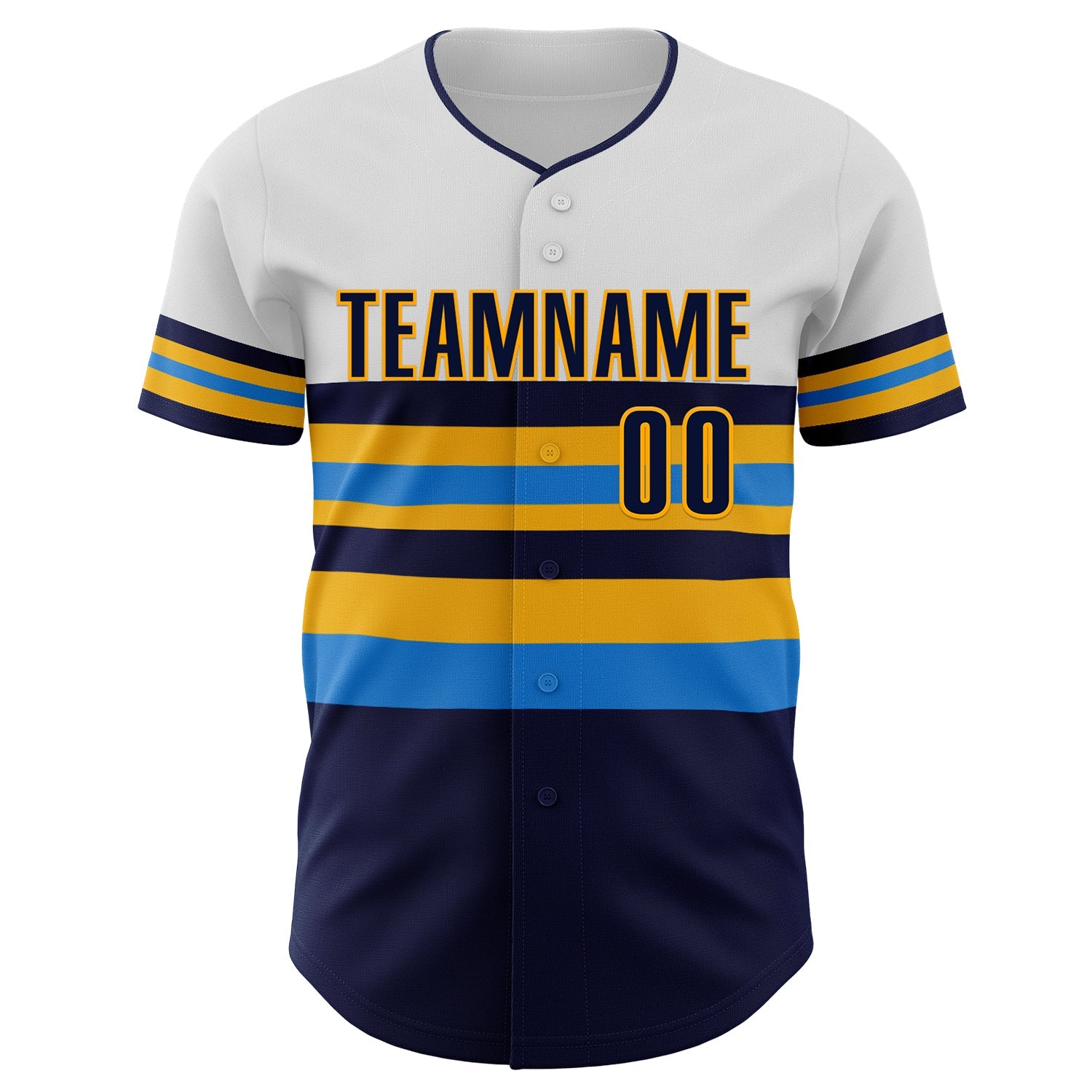 Custom White Navy Electric Blue-Gold Block Stripes Lines Tampa Bay Style Authentic Baseball Jersey