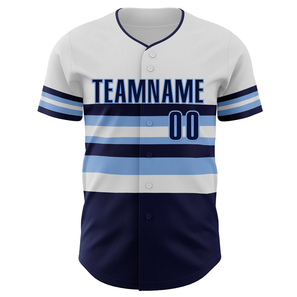 Custom White Navy-Light Blue Block Stripes Lines Tampa Bay Style Authentic Baseball Jersey