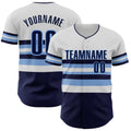 Custom White Navy-Light Blue Block Stripes Lines Tampa Bay Style Authentic Baseball Jersey