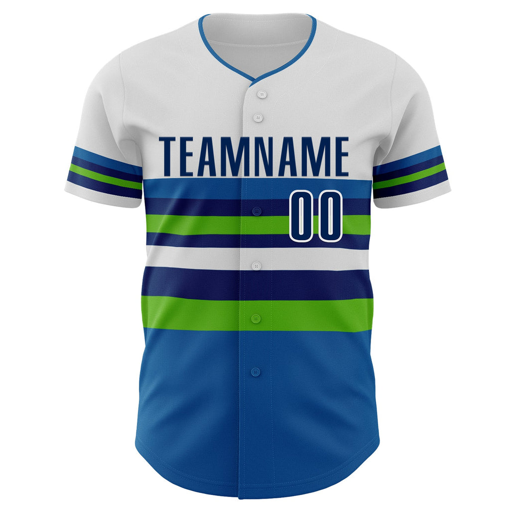 Custom White US Navy Blue Blue-Aurora Green Block Stripes Lines Minnesota Style Authentic Baseball Jersey