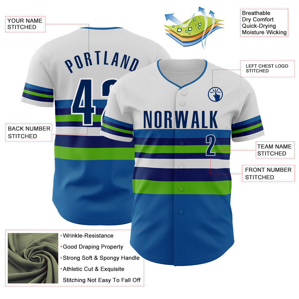 Custom White US Navy Blue Blue-Aurora Green Block Stripes Lines Minnesota Style Authentic Baseball Jersey