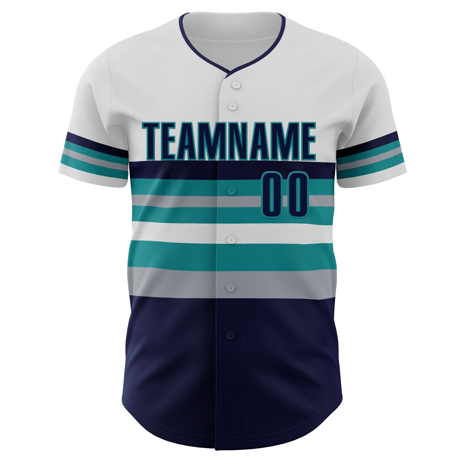 Custom White Navy Gray-Teal Block Stripes Lines Seattle Style Authentic Baseball Jersey