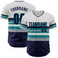 Custom White Navy Gray-Teal Block Stripes Lines Seattle Style Authentic Baseball Jersey