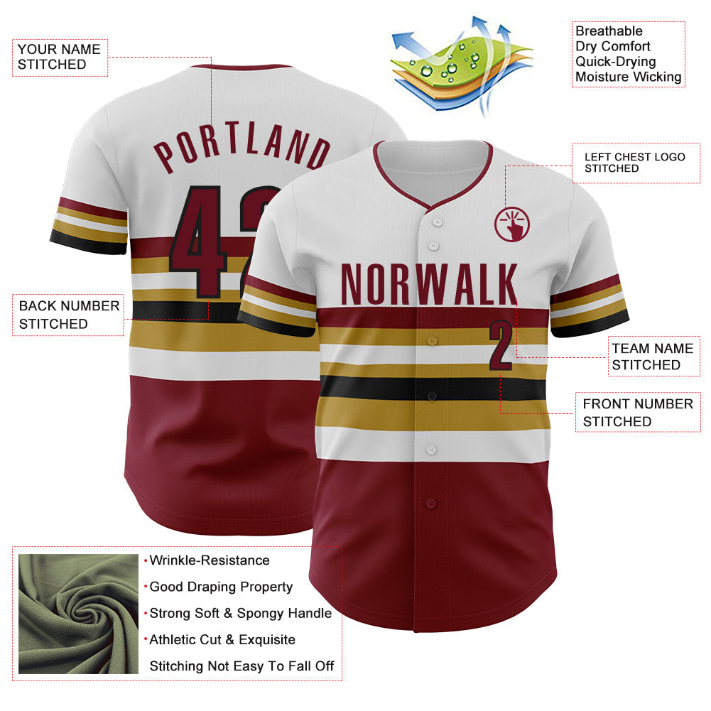 Custom White Crimson Old Gold-Black Block Stripes Lines Cleveland Style Authentic Baseball Jersey