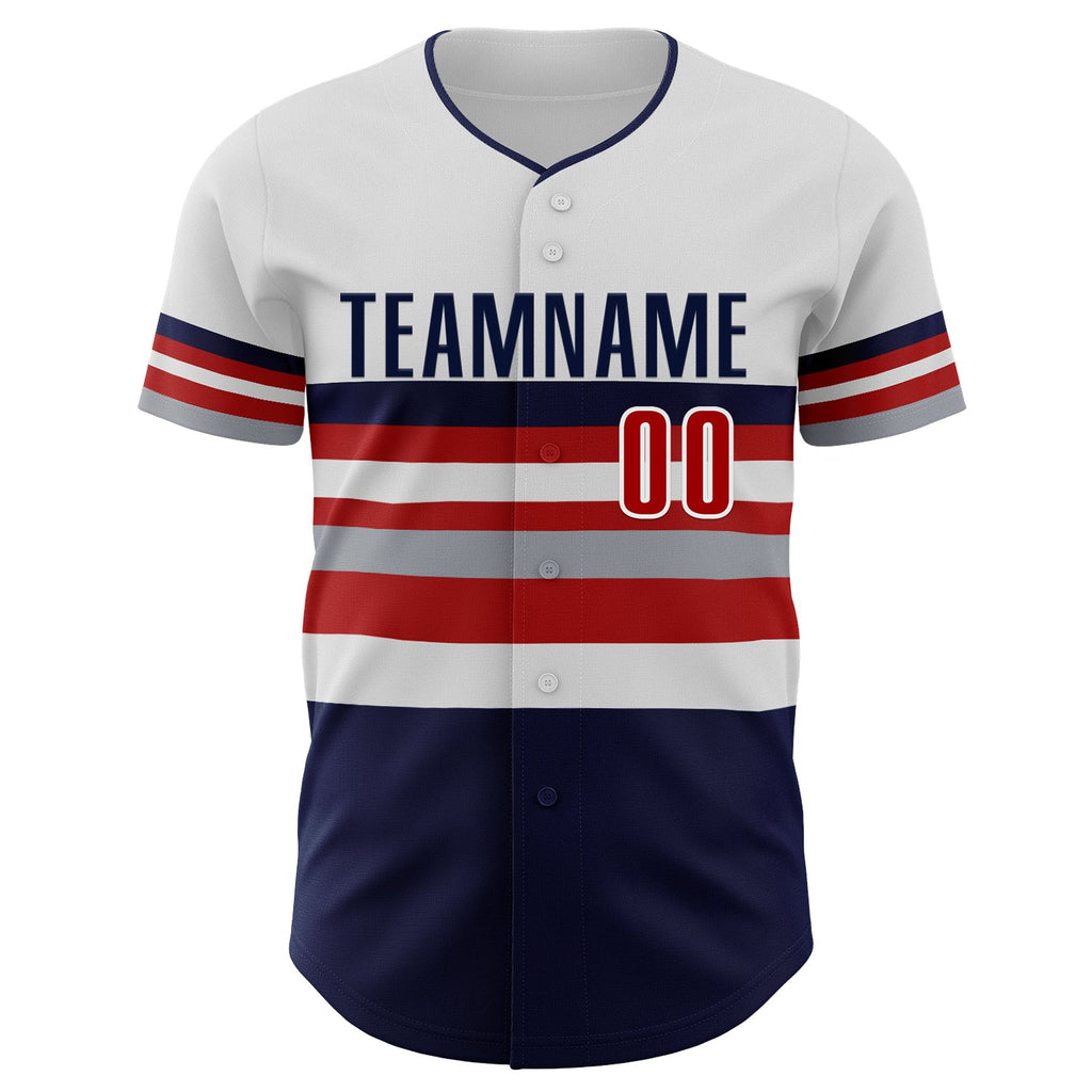 Custom White Red Navy-Gray Block Stripes Lines Minnesota Style Authentic Baseball Jersey