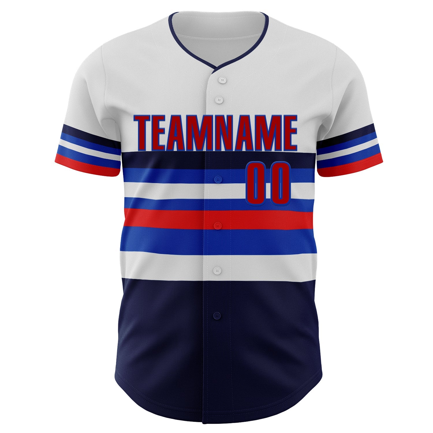 Custom White Red Navy-Thunder Blue Block Stripes Lines Toronto Style Authentic Baseball Jersey