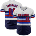 Custom White Red Navy-Thunder Blue Block Stripes Lines Toronto Style Authentic Baseball Jersey