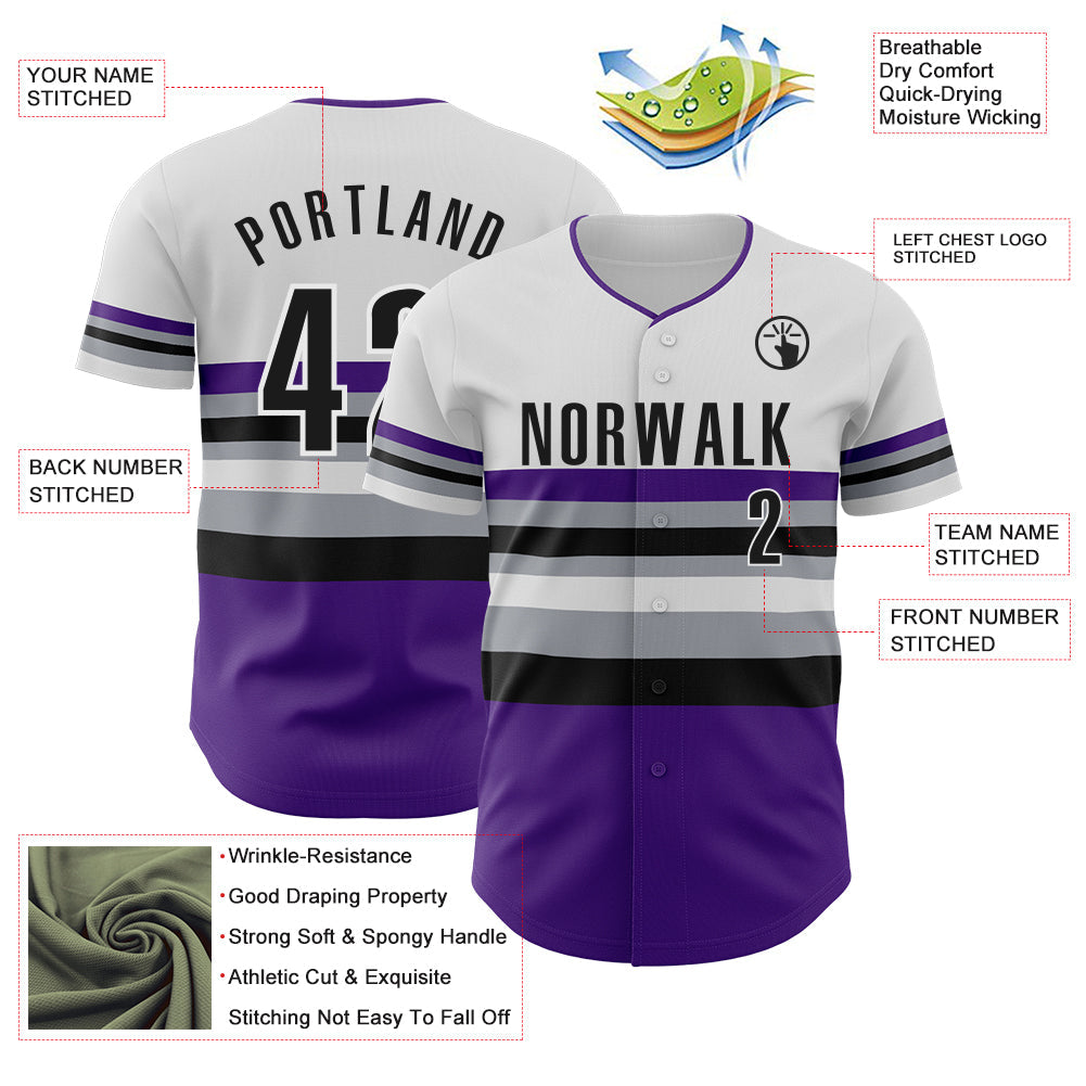 Custom White Black Purple Gray-Dark Purple Block Stripes Lines Colorado Style Authentic Baseball Jersey