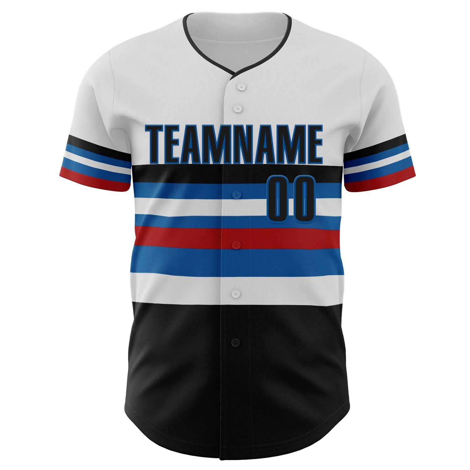 Custom White Black Red-Blue Block Stripes Lines Miami Style Authentic Baseball Jersey