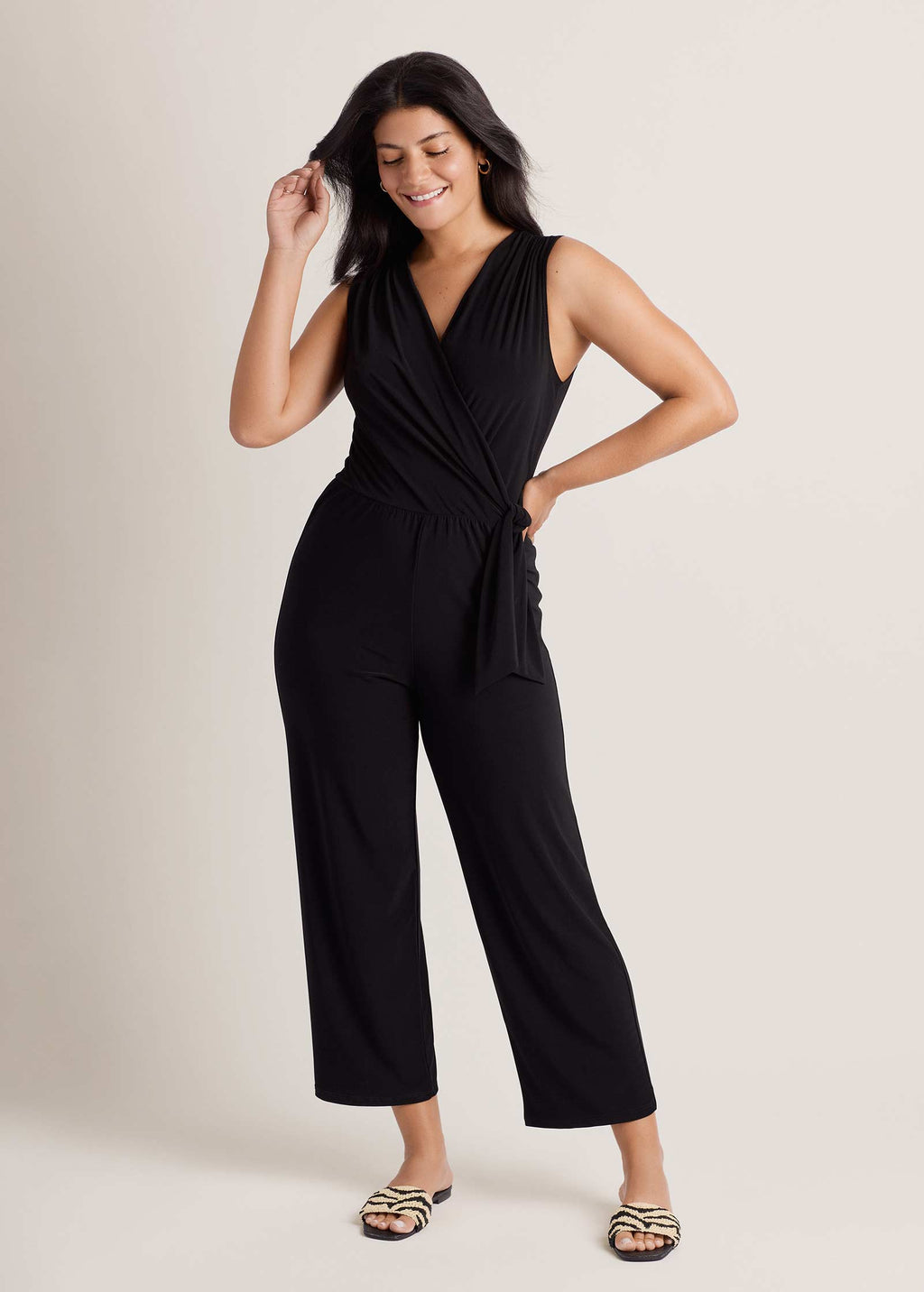 Jersey Wrap Jumpsuit  - Jet Black