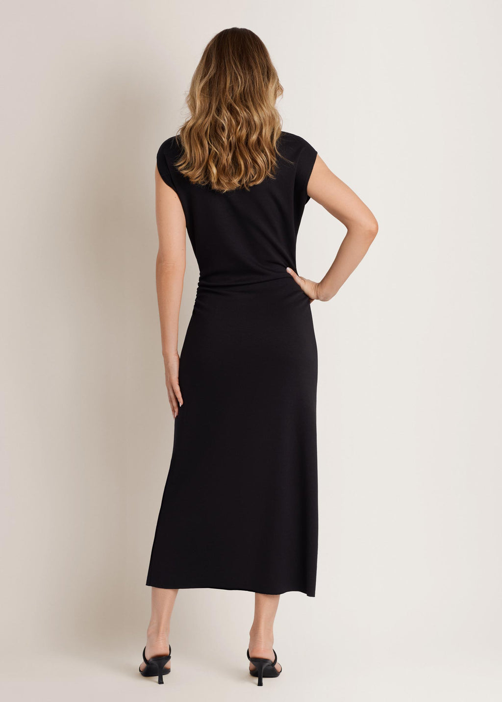 Side Ruched Midi Dress - Jet Black