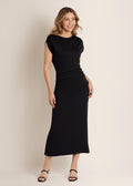 Side Ruched Midi Dress - Jet Black