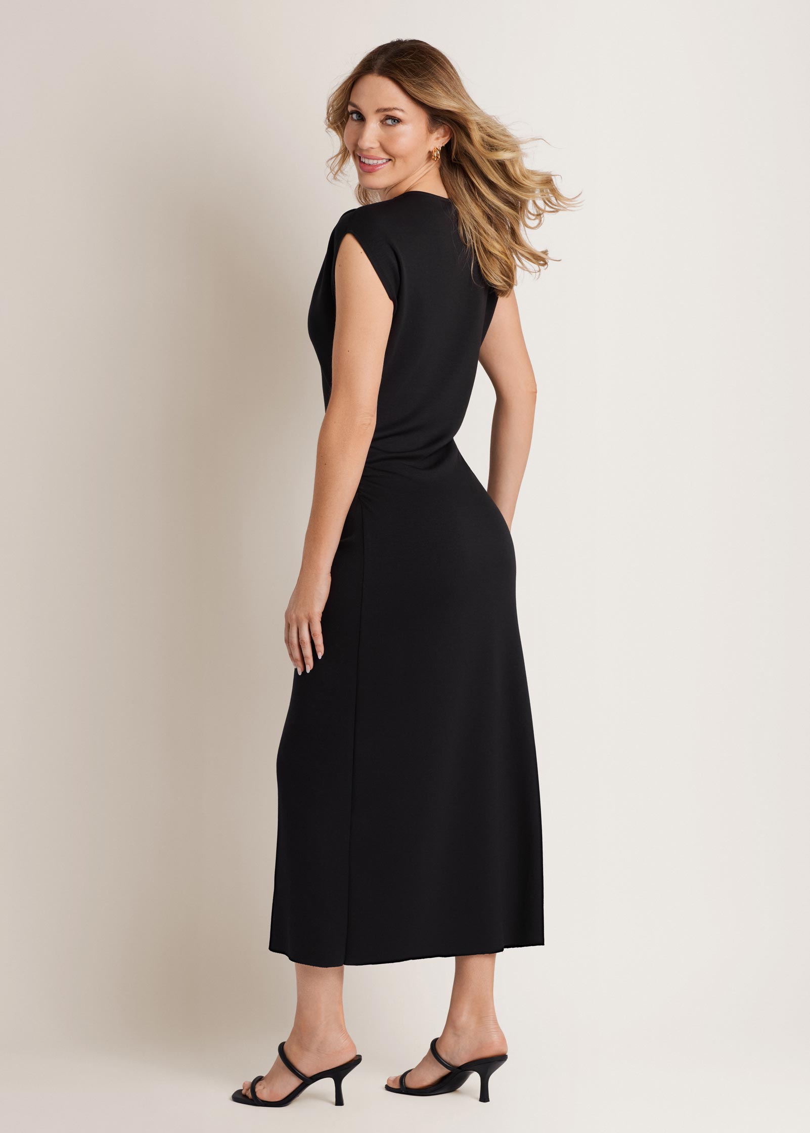 Side Ruched Midi Dress - Jet Black