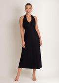 Linen Halter Sleeveless Maxi Dress - Jet Black
