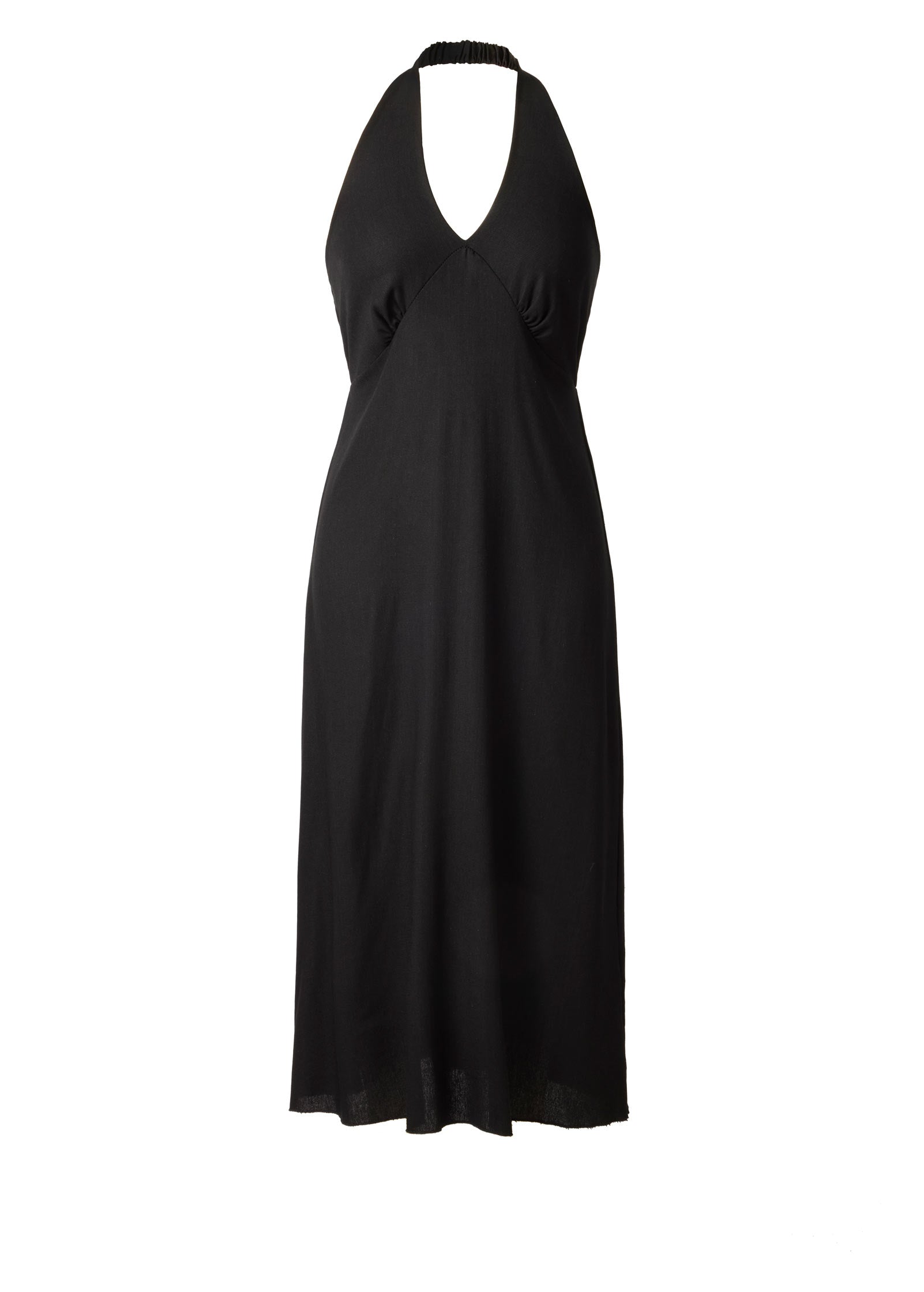 Linen Halter Sleeveless Maxi Dress - Jet Black