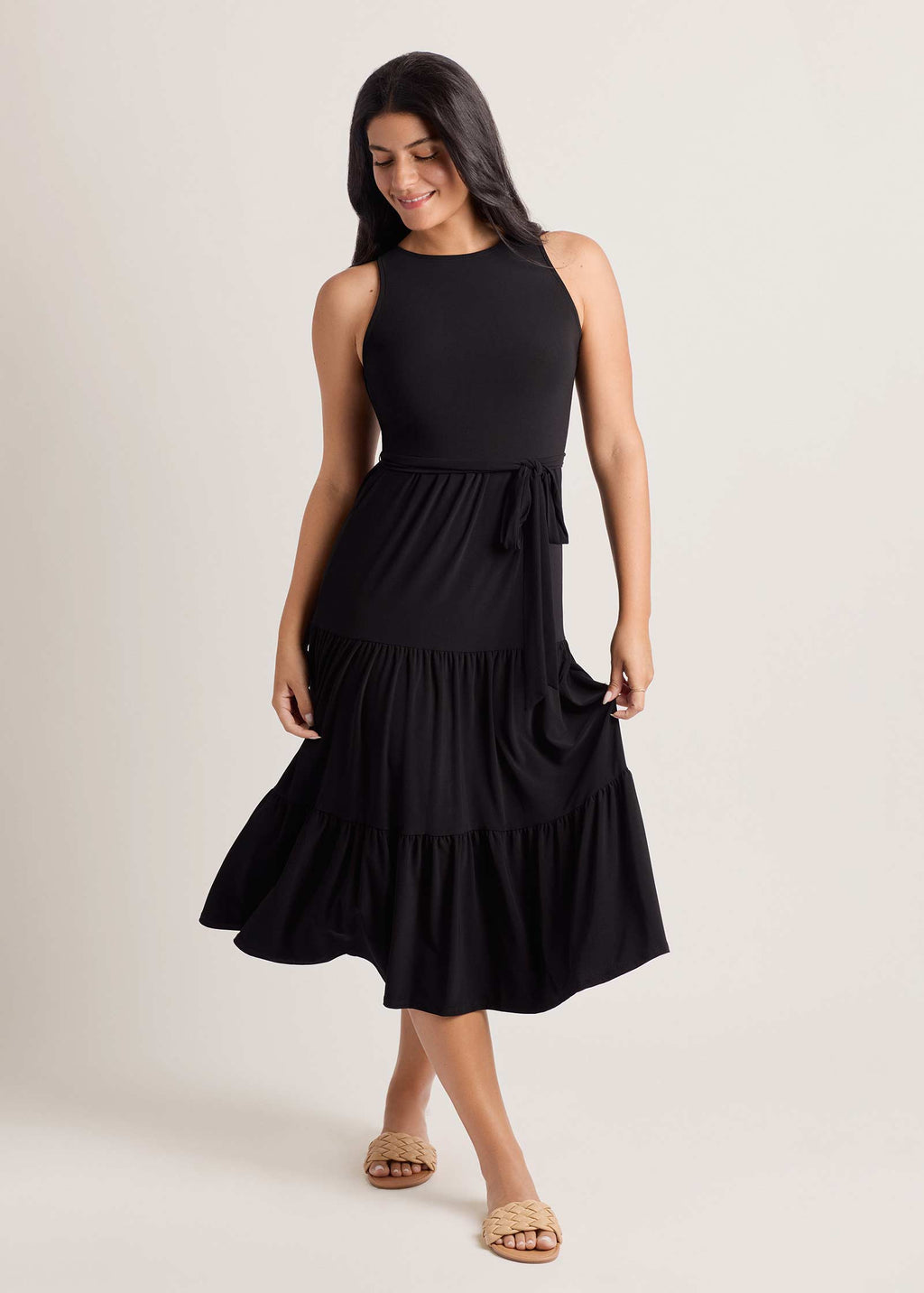 Tiered Halter Maxi Dress - Jet Black