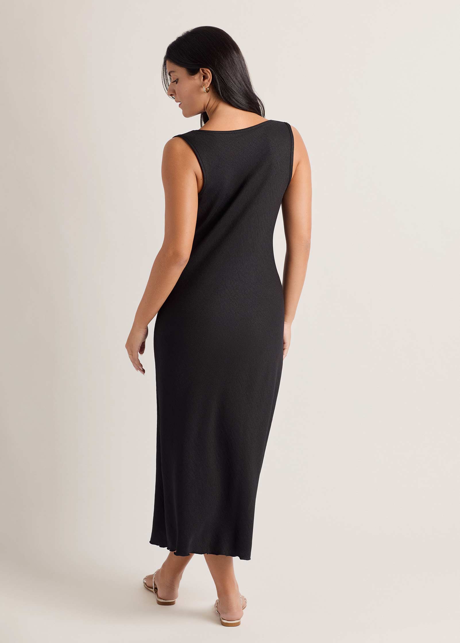 Woven Chambray Bias Maxi Dress - Jet Black