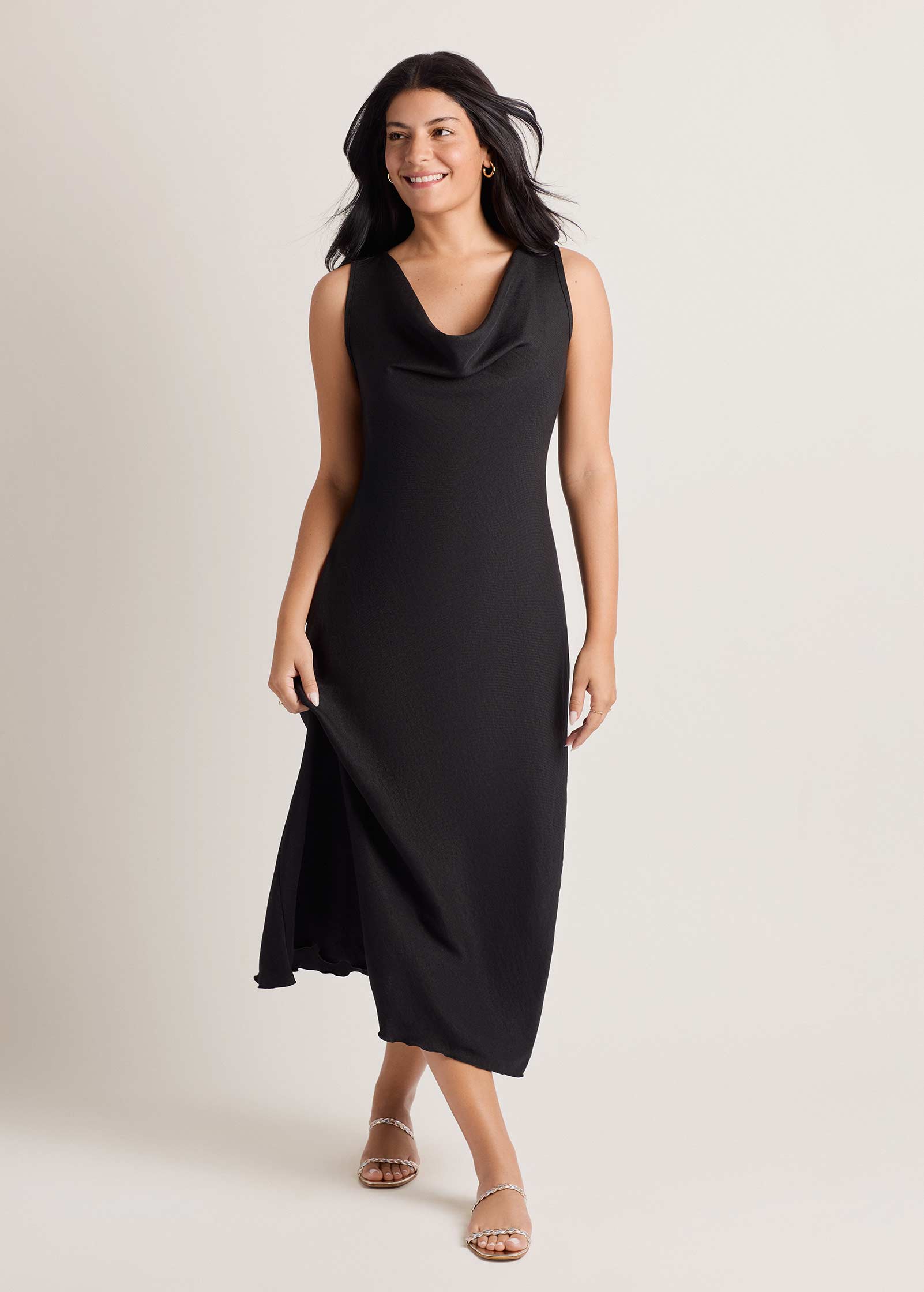 Woven Chambray Bias Maxi Dress - Jet Black