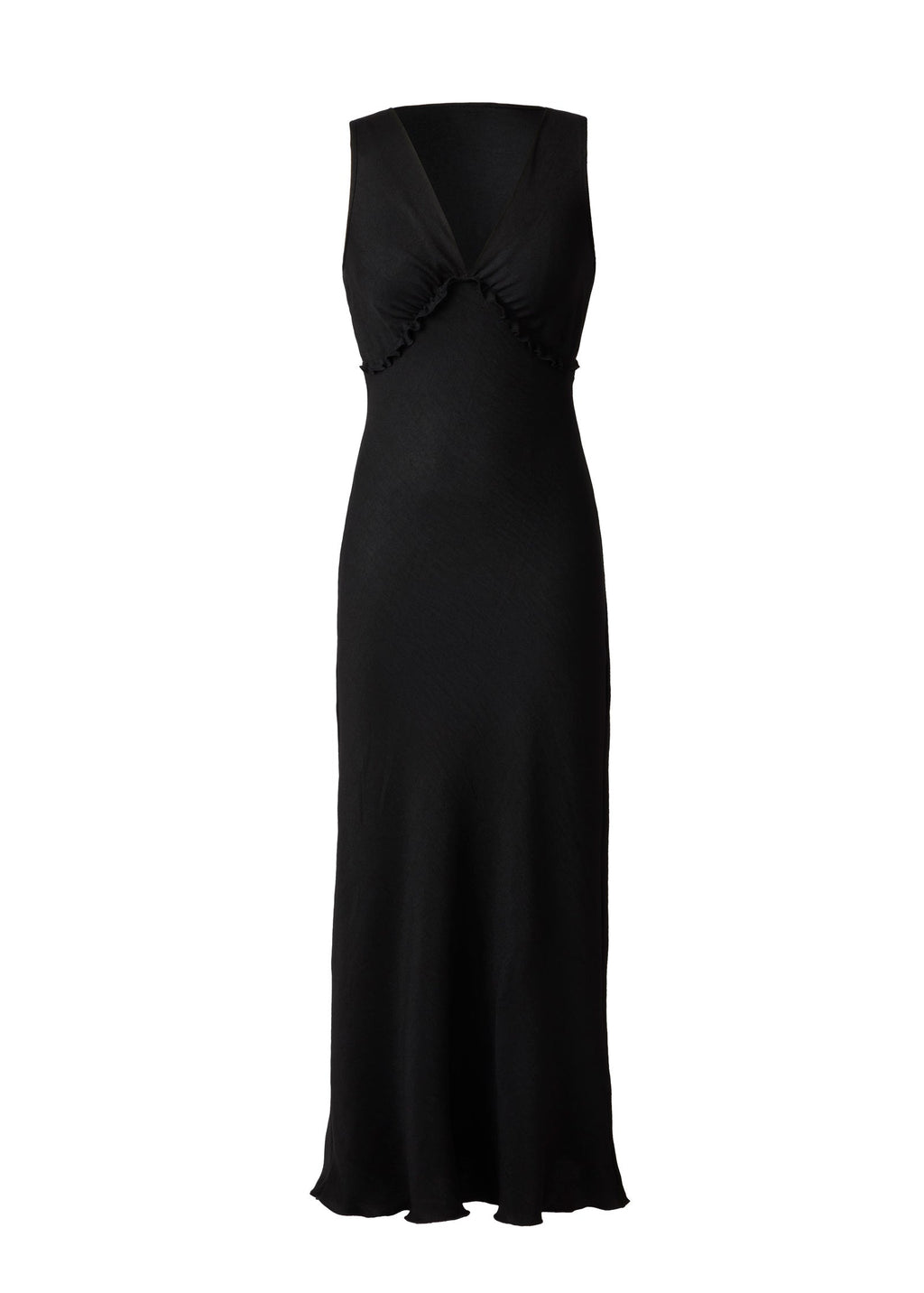 Solid Ruffle Trim Dress - Jet Black