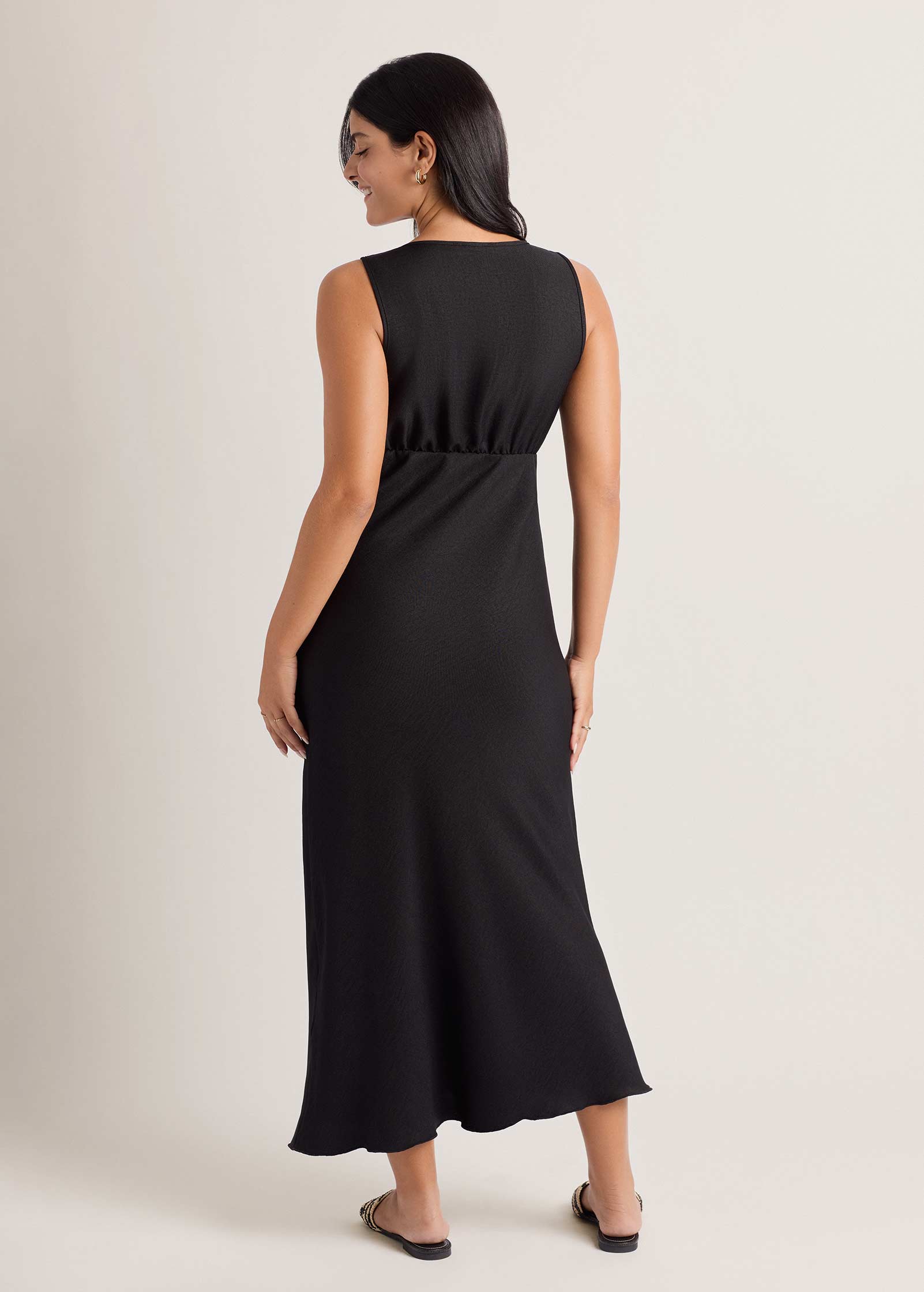 Solid Ruffle Trim Dress - Jet Black