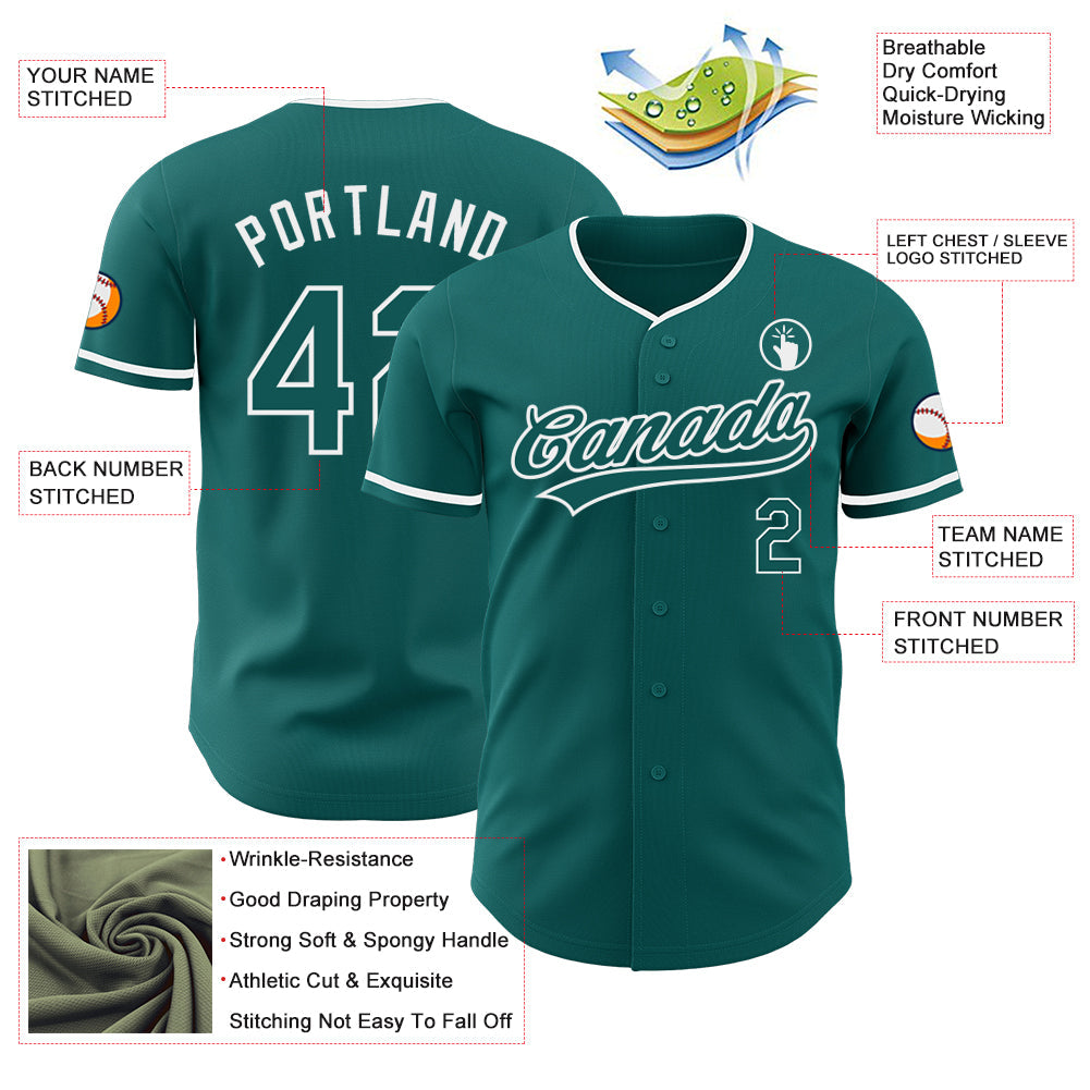 Custom Teal-White Authentic Baseball Jersey