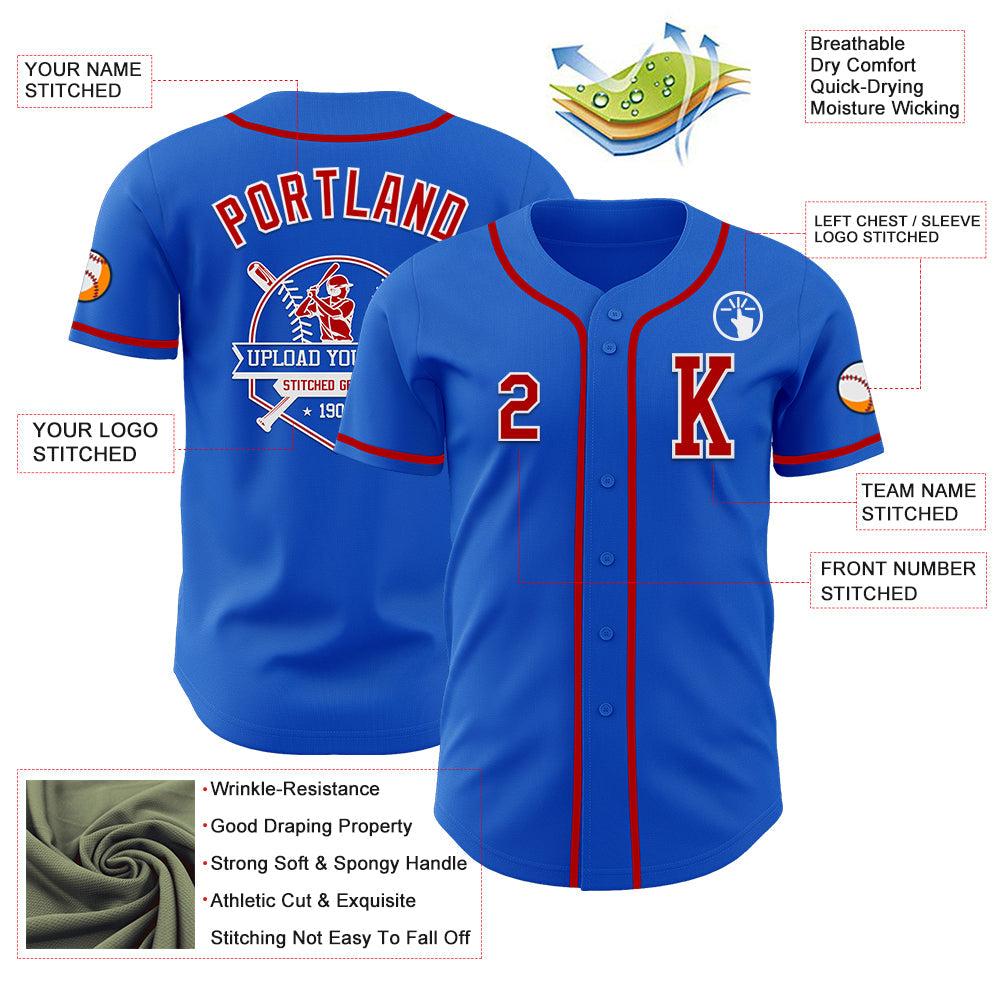 Custom Thunder Blue Red-White Authentic Baseball Jersey