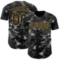 Custom Tie Dye Black-Old Gold Authentic Baseball Jersey