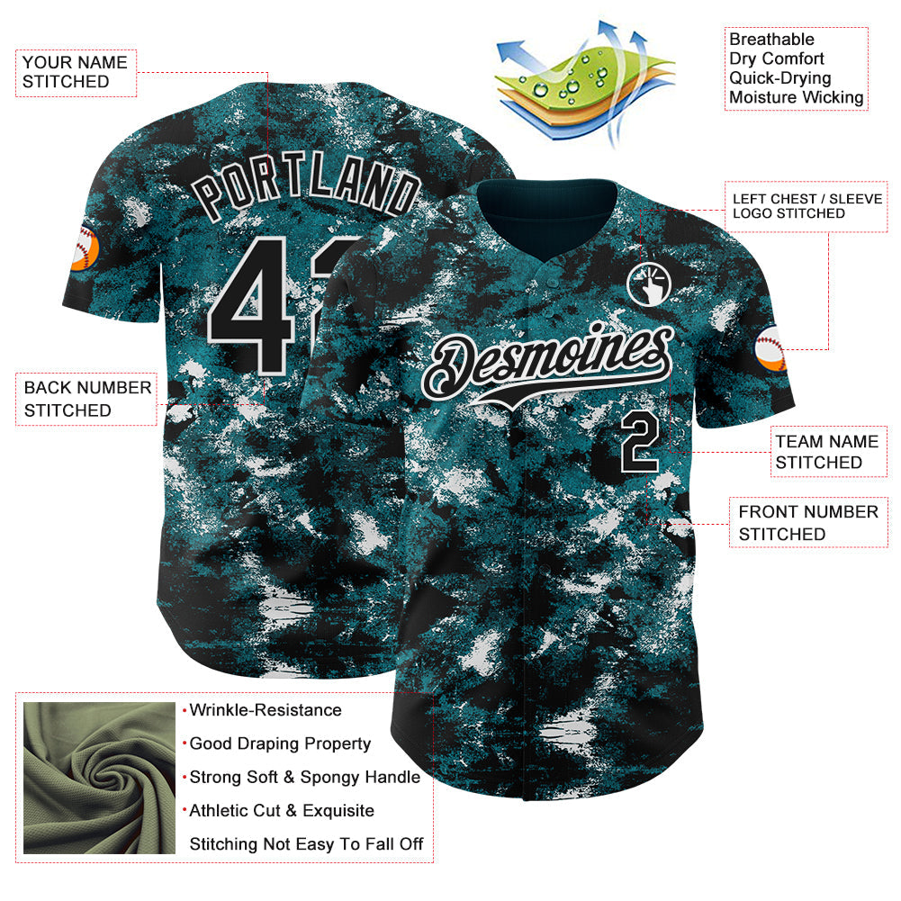 Custom Tie Dye Black-White Authentic Baseball Jersey